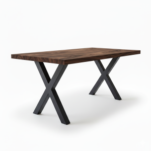 Table en bois massif faite au Québec en noyer noir avec pattes en acier – Atelier Bois & Cie